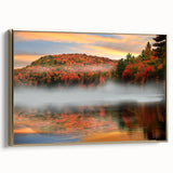 Framed canvas wall art depicting a serene New Hampshire landscape in muted earth tones, ideal for bedroom decor.