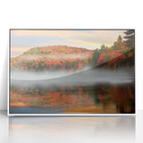 Framed acrylic print of a serene New Hampshire landscape in muted earth tones, ideal for modern art wall decor or nursery.