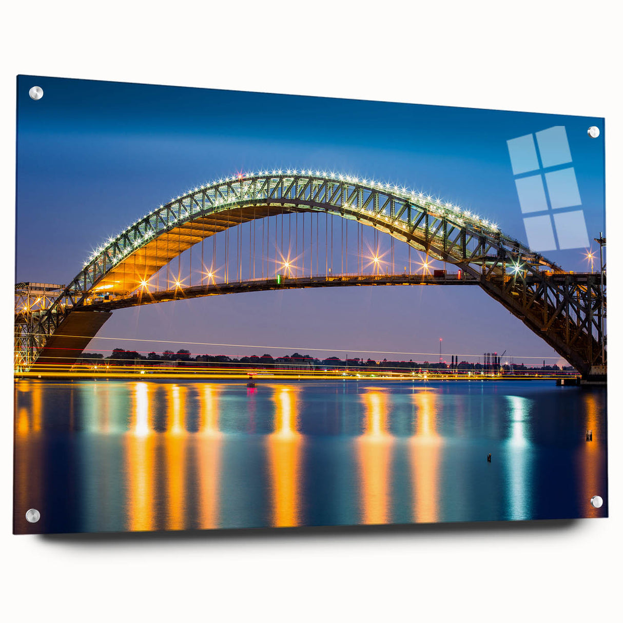 Large abstract wall art of New Jersey scenery in vibrant colors on acrylic glass, ideal for bedroom or dining room decor.