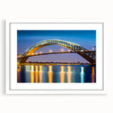 Abstract art print of a New Jersey landscape in muted earth tones on a framed white mat, suitable for dining room decor.