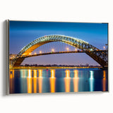 Framed canvas featuring a vintage-style New Jersey landscape in colorful hues, ideal for living room decor.