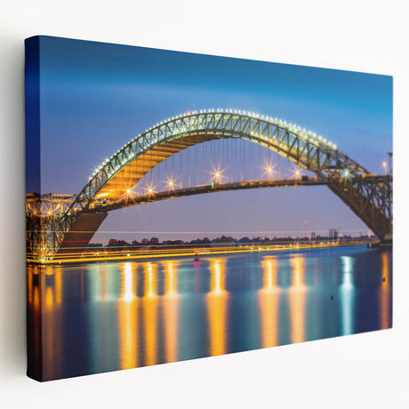 Large art depicting the New Jersey scenery in muted green and blue tones on stretched canvas, ideal for kitchen wall art.