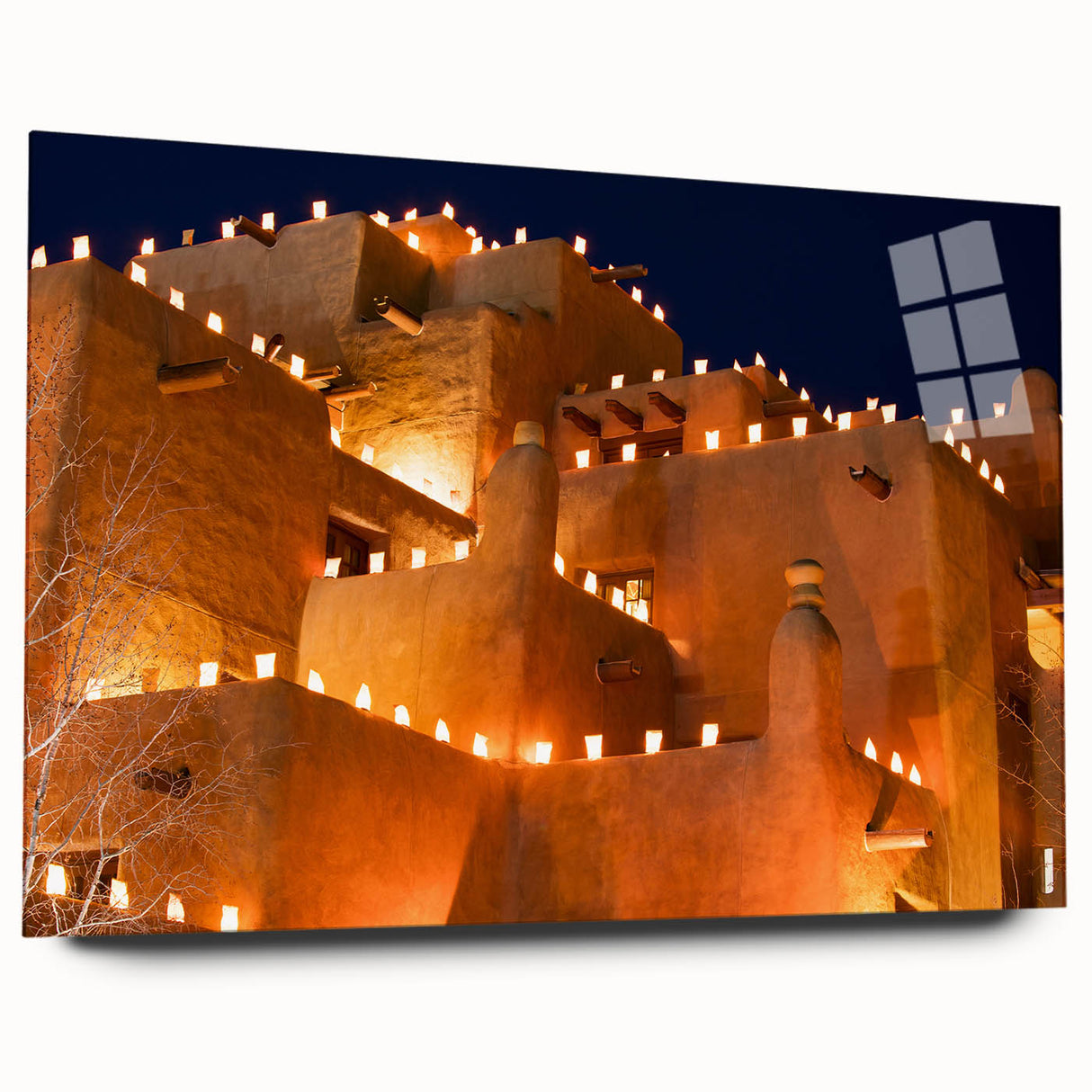 Large abstract depiction of New Mexico scenery in muted earth tones on acrylic glass.