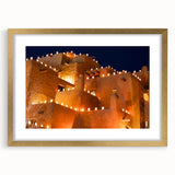 Extra large abstract art print depicting textured New Mexico scenery in earth tones, framed in gold.