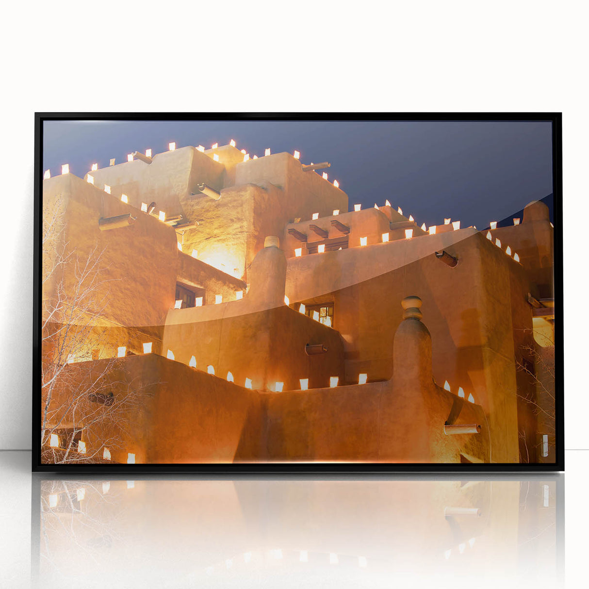 Large abstract wall art featuring New Mexico scenery in muted earth tones, framed in black acrylic.