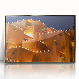 Mid-century modernist art depicting New Mexico scenery in muted earth tones on a framed acrylic panel.