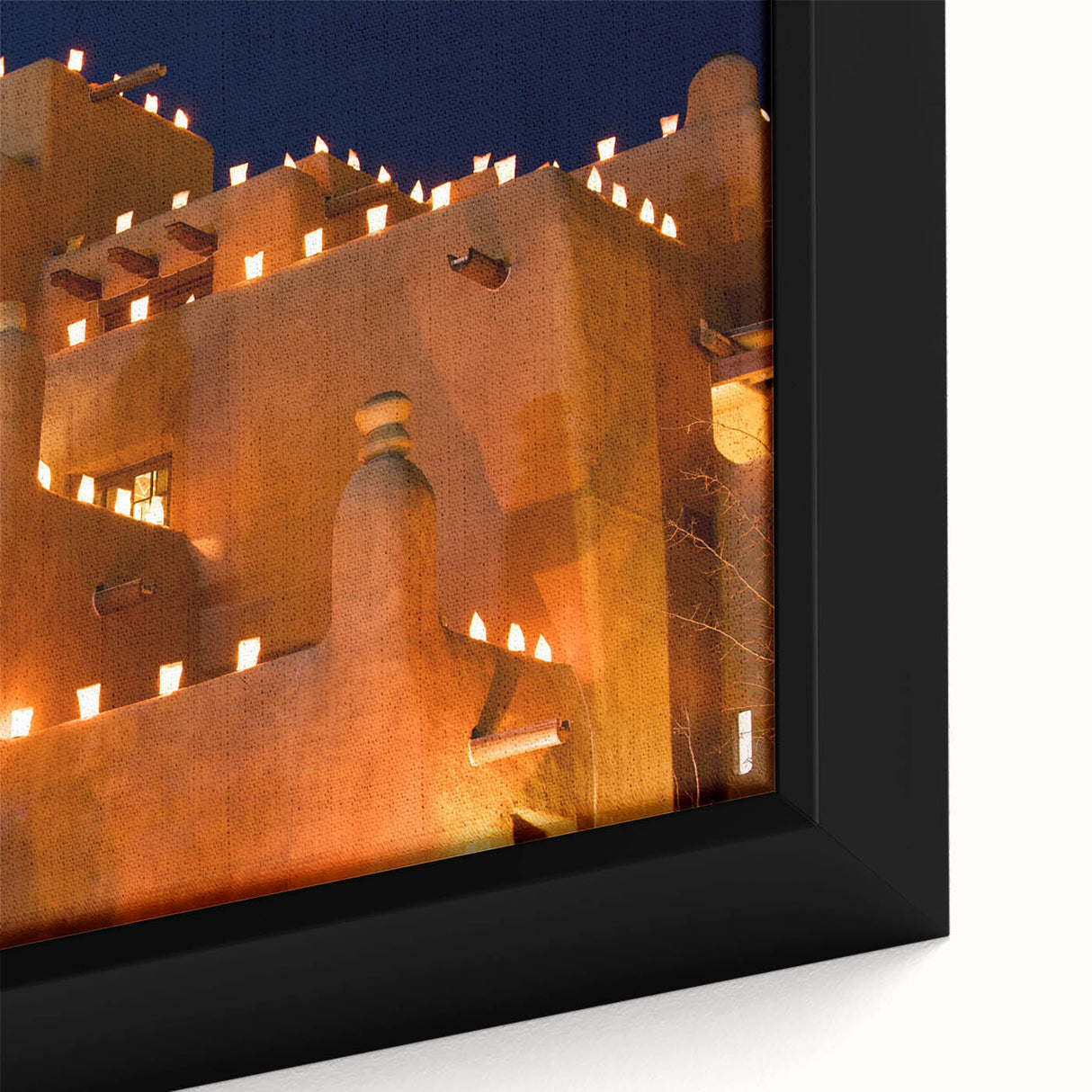 Black wall art depicting colorful, textured New Mexico scenery on a large framed canvas, ideal for living room decor.