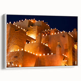 Vintage poster art of New Mexico scenery on extra large framed canvas, featuring colorful art against a black background.