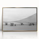 Mid-century modernist art of White Sands, New Mexico, depicted in warm earth tones on a framed acrylic print.