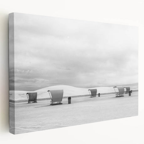 White Sands, New Mexico landscape on large stretched canvas in muted beige and blue tones, suitable for kitchen wall art.