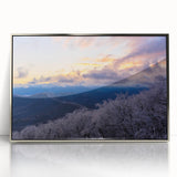 Mid-century modernist art of Blue Ridge, North Carolina in cool blue acrylic, framed, perfect for modern art wall decor.