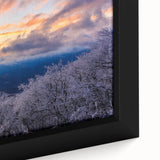 Extra large framed canvas of Blue Ridge, North Carolina scenery in textured, colorful art, ideal for living room decor.