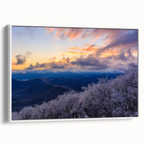 Vintage poster art of Blue Ridge, North Carolina on framed canvas, featuring colorful landscape, ideal for living room decor.