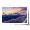 Blue Ridge Mountains landscape on a rolled print, featuring muted green and blue tones, ideal for art wall dining room.