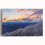 Black and white photograph of the Blue Ridge Mountains on large stretched canvas, ideal for kitchen wall art.
