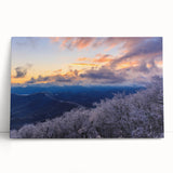 Black and white stretched canvas of Blue Ridge scenery, ideal for kitchen wall art.