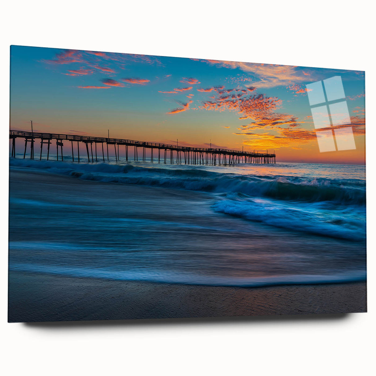 Acrylic print of Cape Hatteras with soft blue and gray tones, suitable for bedroom or dining room art.
