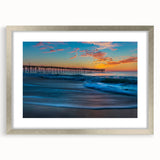 Textured art print of Cape Hatteras with abstract design in muted blue and gray tones on a framed silver mat.