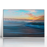 Art deco poster of Cape Hatteras with muted blue and white tones on a framed acrylic, suitable for modern nursery decor.