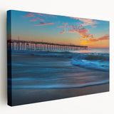 Large wall art of Cape Hatteras, North Carolina, featuring muted blue and green tones on stretched canvas.