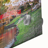 Large abstract wall art depicting Durham, North Carolina in mid-century modernist style with a palette of muted earth tones.