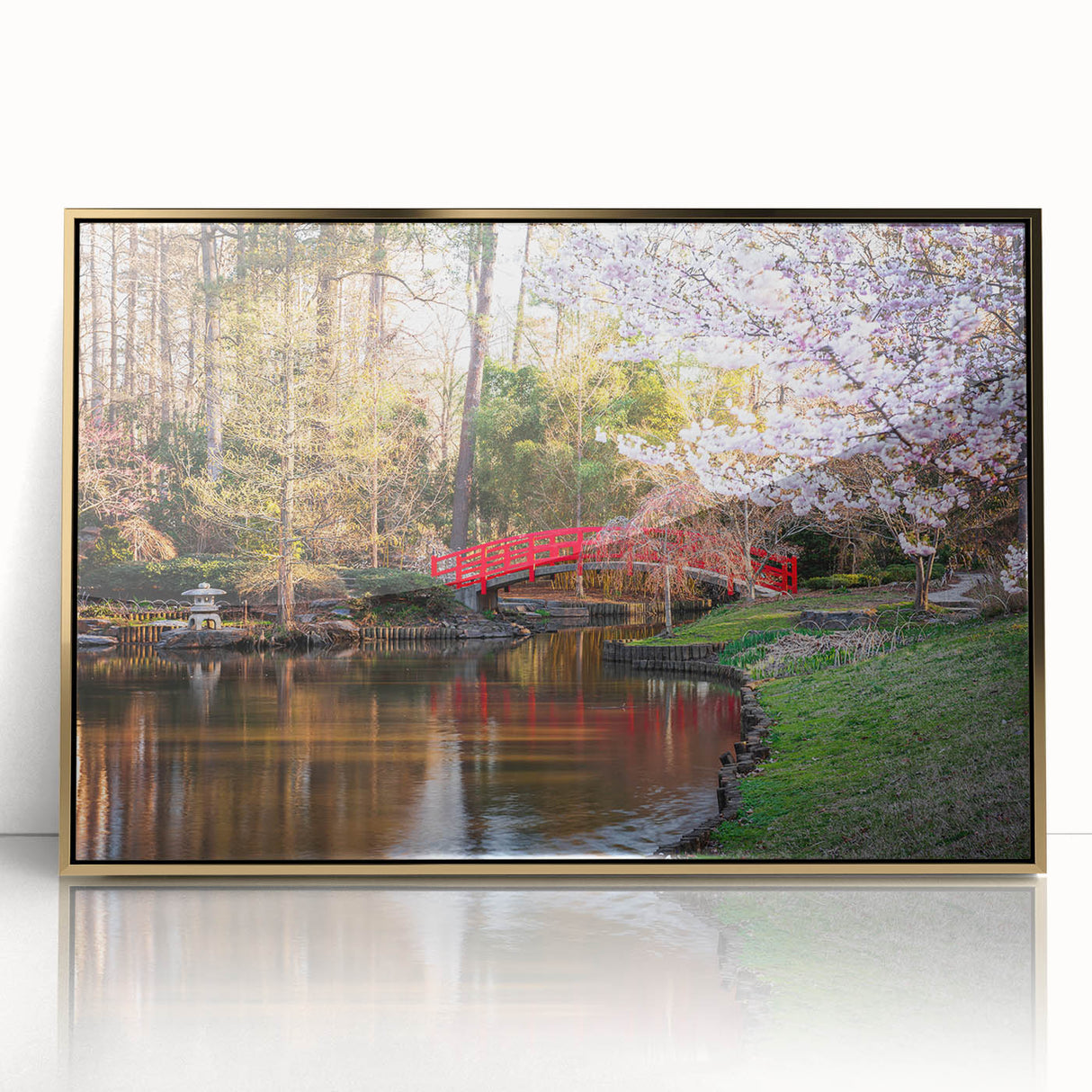 Mid-century modernist style large art print of Durham, USA skyline in muted gold tones, acrylic framed.