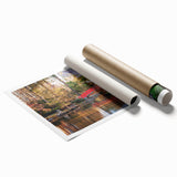 Extra large rolled print of Durham, North Carolina scenery with vibrant floral motifs, ideal for classy bathroom wall art.