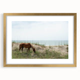 Extra large wall art of abstract Outer Banks scenery in textured gold frame, ideal for living room decor.