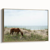 Framed canvas featuring a black and white vintage poster of the Outer Banks, North Carolina landscape.