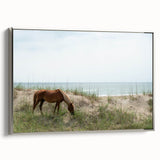 Framed canvas of a vintage-style landscape painting depicting the Outer Banks, North Carolina, featuring muted earth tones.