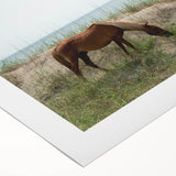 Art deco poster featuring the Outer Banks in muted blue and beige tones on a rolled canvas, suitable for dining room decor.