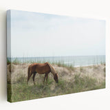 Large stretched canvas of the Outer Banks in North Carolina, featuring soft blue and sandy hues, ideal for kitchen wall art.