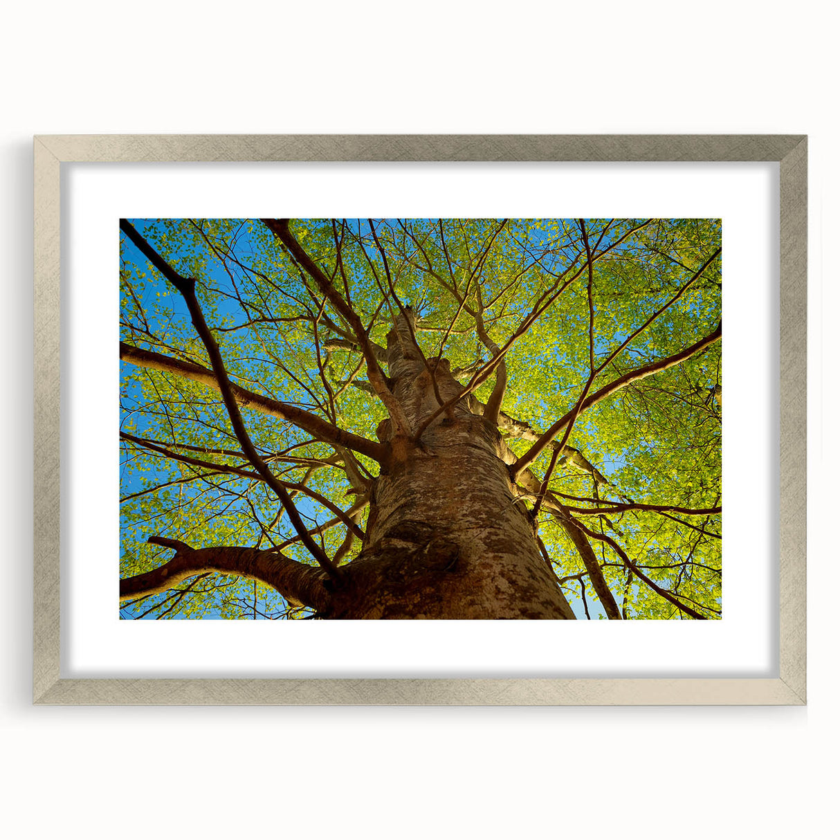 Textured abstract art print of Raleigh, North Carolina, in muted blues and grays on a framed silver canvas.