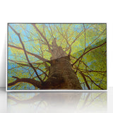 Art deco poster of Raleigh skyline in muted blue tones, framed acrylic, ideal for modern nursery wall art.