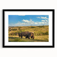 Extra large abstract art print of a colorful North Dakota scenery on a textured canvas, framed in black.