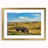 Extra large abstract art print of a textured North Dakota scenery in gold frame, ideal for living room decor.