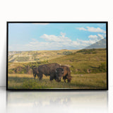 Large abstract wall art depicting North Dakota scenery in muted earth tones on a framed acrylic.