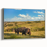 Framed canvas of a vintage-style North Dakota landscape, featuring colorful art on a black background.