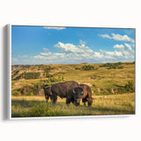 Vintage poster art of a North Dakota landscape in vibrant colors on a large framed canvas, ideal for living room decor.