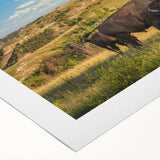 Art deco poster of a North Dakota landscape in muted earth tones on rolled canvas, suitable for dining room walls.