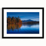 Extra large abstract art print of Adirondacks scenery in colorful, textured style on a black framed canvas.