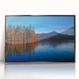 Framed acrylic print of Adirondack scenery in gold tones, ideal for modern art wall decor.