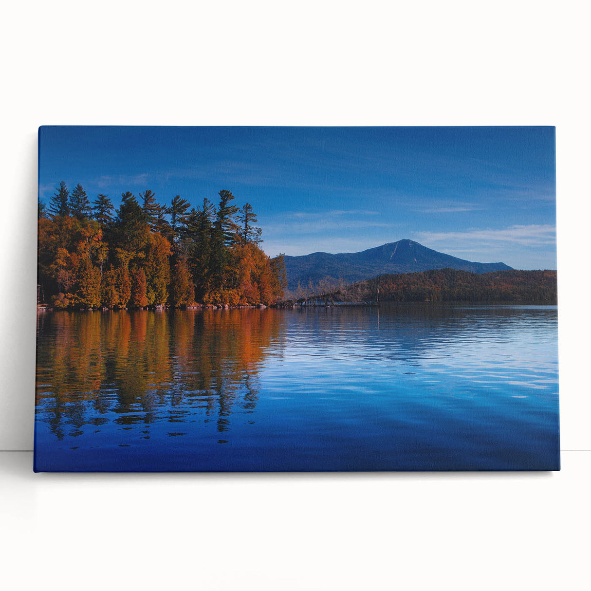 Black and white image of Adirondack scenery on stretched canvas, ideal for kitchen wall art.