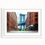 Abstract art print of Long Island scenery in muted gray and blue tones on a framed white mat, ideal for dining room decor.