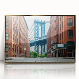 Large art print of Long Island scenery in mid-century modernist style, featuring acrylic framing with gold accents.