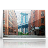 Art deco poster of Long Island scenery in pastel hues, framed in white acrylic, suitable for nursery wall art.