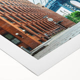 Art deco poster of Long Island featuring muted blue and beige tones on rolled canvas, suitable for dining room wall art.