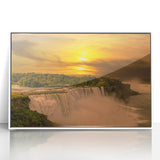 Acrylic print of Niagara Falls in art deco style, featuring soft blue and white tones, ideal for modern nursery wall art.