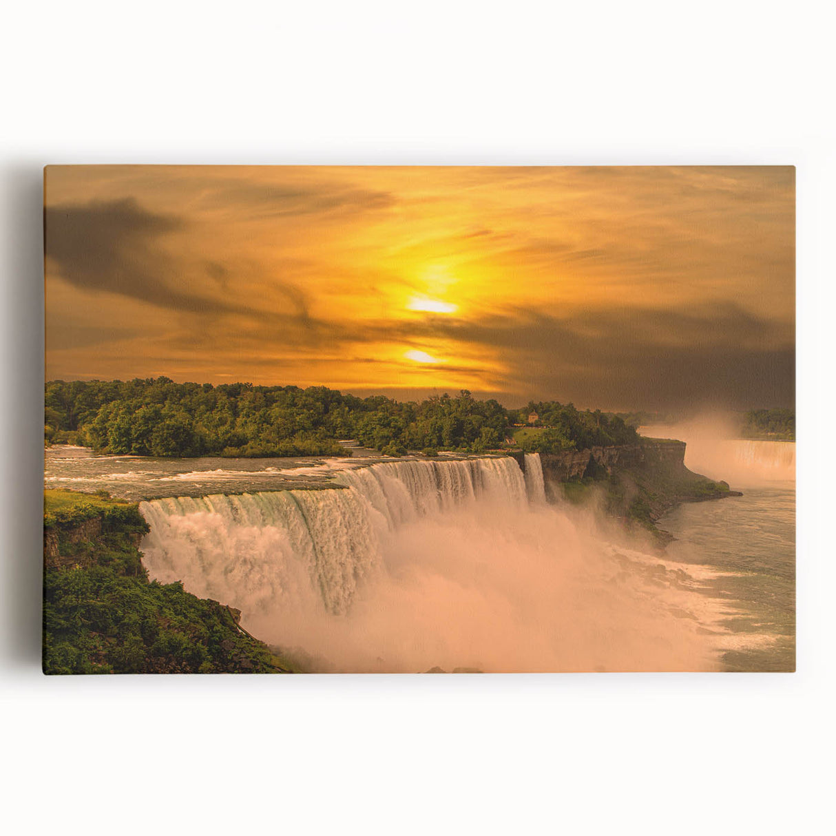 Black and white photo of Niagara Falls on stretched canvas, ideal for kitchen wall art.