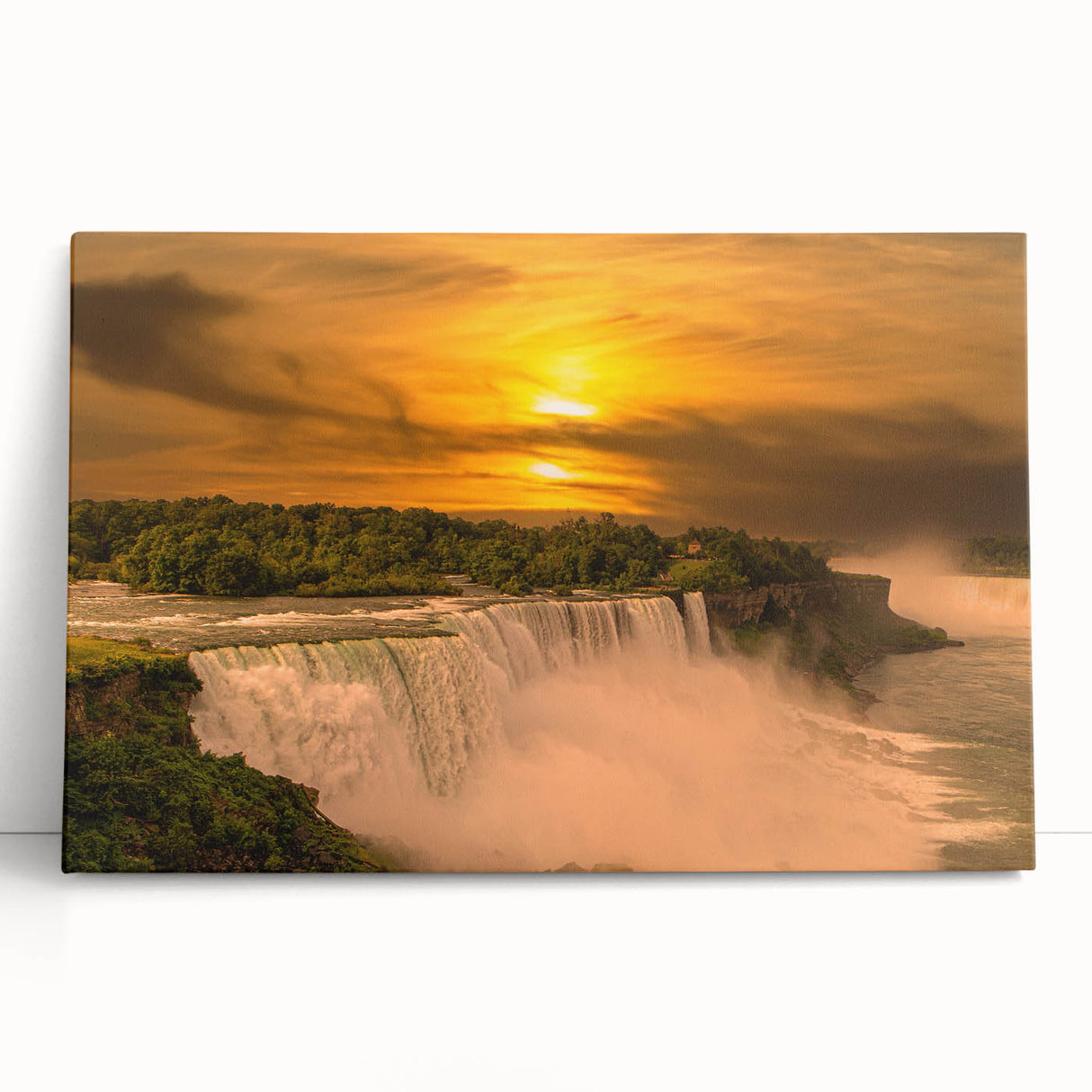 Black and white photo of Niagara Falls on stretched canvas, ideal for kitchen wall art or bedroom decor.
